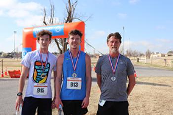 Winners in the Men’s Division of the Twister Trek 5K fun run winners in the Men’s Division are Liam Johnson, Marlow, first place; Drake Holland, El Reno, second place; and Shanon Eichholz, El Reno, third place.