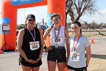 Twister Trek 5K fun run winners in the Women’s Division are Carrie Whitlow, El Reno, first place; Karlee Trammell, Washington, second place; and Erica Duncan, Newalla, third place.